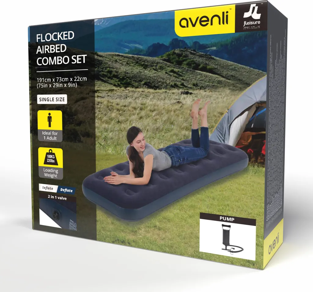 Matelas Gonflable 1 Place Velours Avenli pour Camping et Lit d'Appoint
