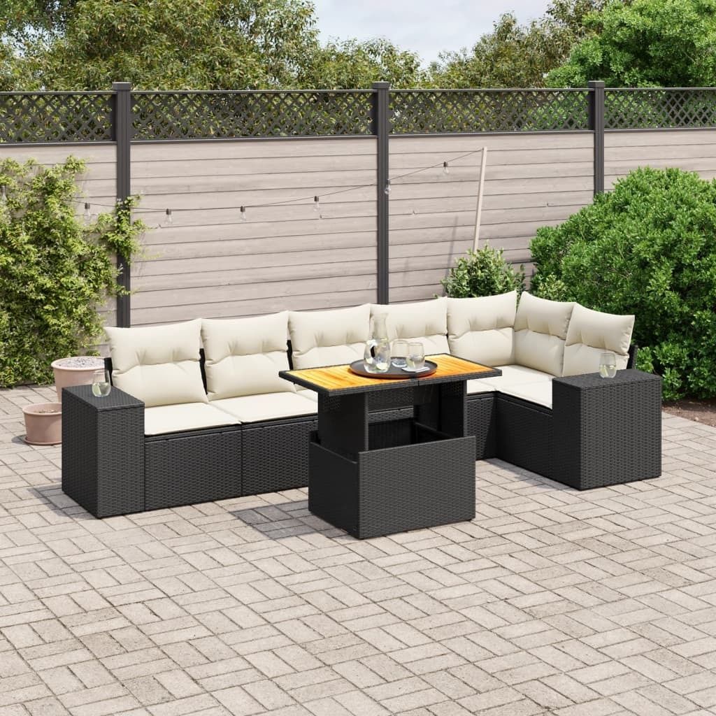Design 7-tlg. Garten-Sofagarnitur mit Kissen Schwarz Poly Rattan, Gartenmöbel-Sets 2024 Neu