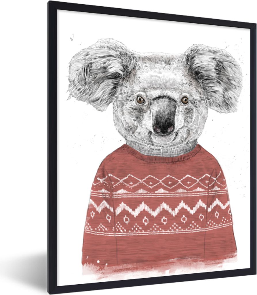 MuchoWow Gerahmtes Poster Koala - Winter - Pullover - Rot 30x40 cm - Poster mit Schwarzem Bilderrahmen Wandposter Rahmen Foto Bilder - Wanddeko -...