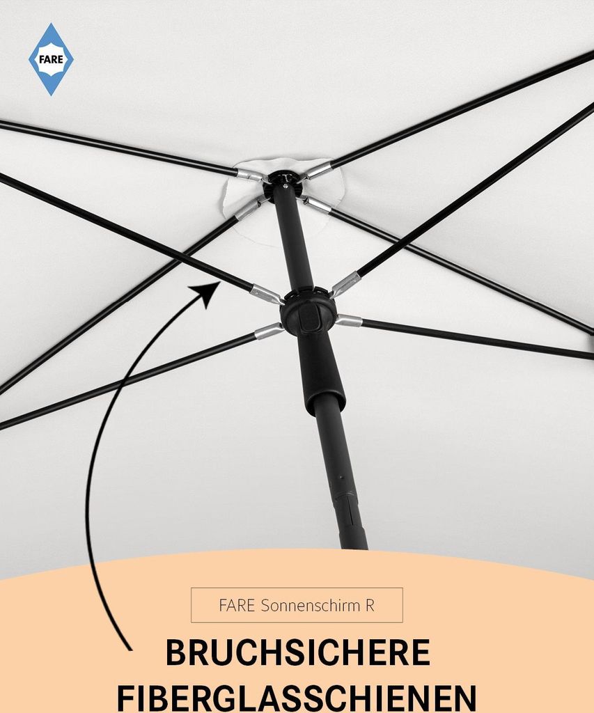 FARE Sonnenschirm R Höhenverstellbar Knickvorrichtung Lichtschutzfaktor UPF 50+ 200x122cm, Farbe:Weiß