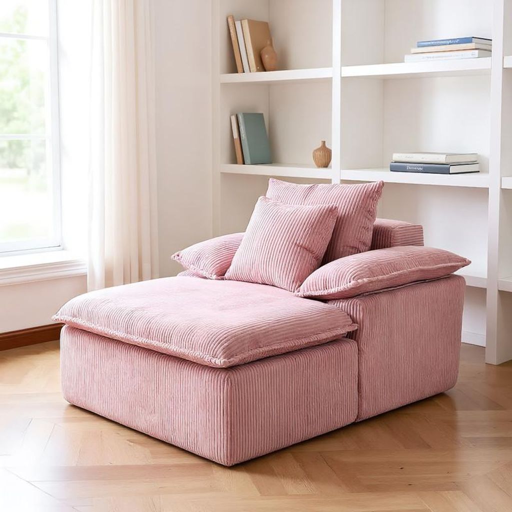 (Rosa) Rahmenloser Loungesessel, niedriges Relaxsofa mit 46 cm Sitzhöhe, breiten Armlehnen, kein Aufbau erforderlich
