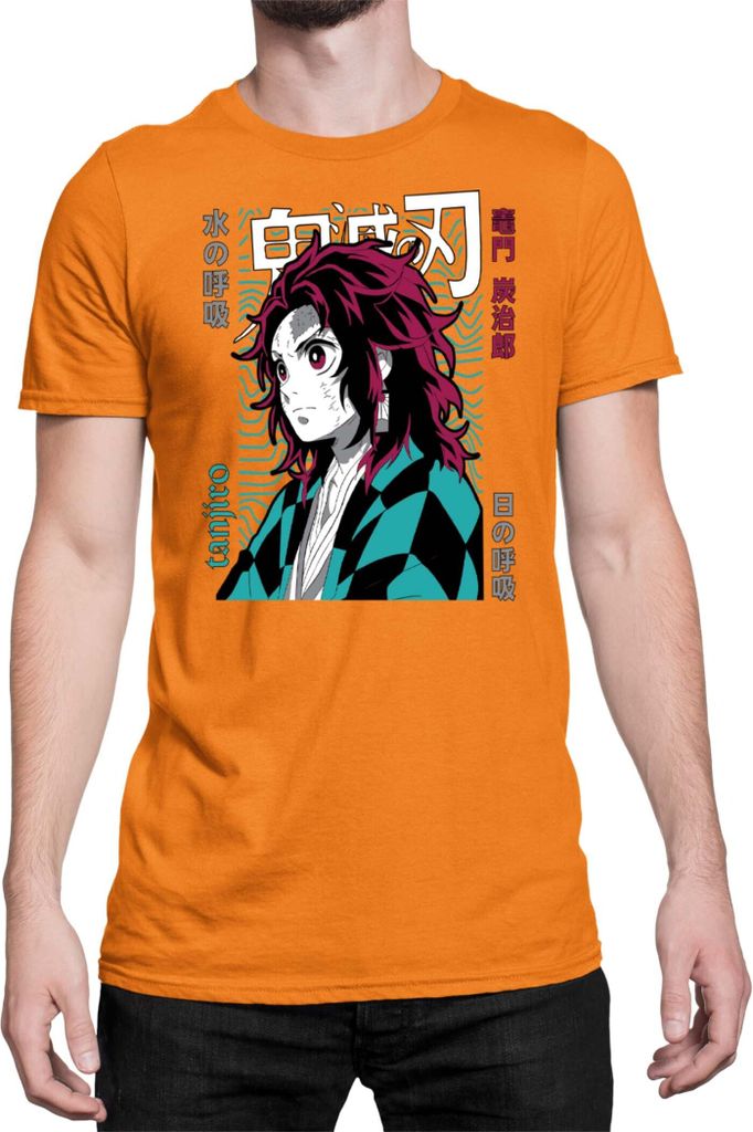 Herren T-Shirt Demon Anime Slayer Kimetsu No Yaiba Tanjiro Kamado 008, Man 3XL / Orange
