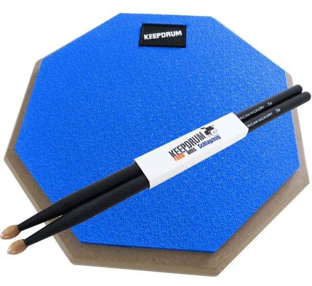 keepdrum DP-BL12 Practice Pad Blau 12 mit Sticks 5BB
