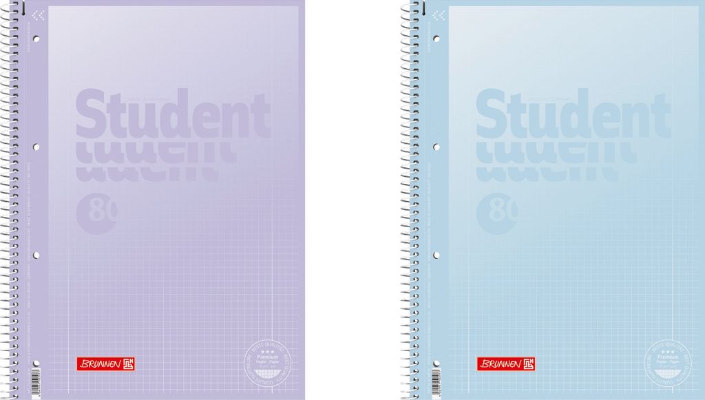 5 BRUNNEN Collegeblöcke Student Pastell 2 Lineatur 28 kariert DIN A4 Innen- und Außenrand