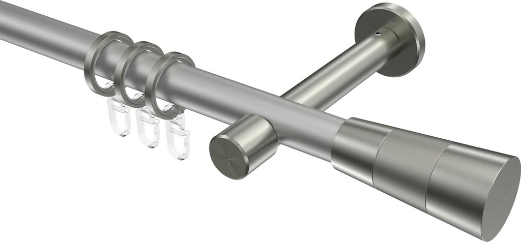 Interdeco Gardinenstange / Vorhangstange Silbergrau / Edelstahl-Optik, Typ Prestige Tanara (Konus), 20 mm Ø 1-läufig, 480 cm