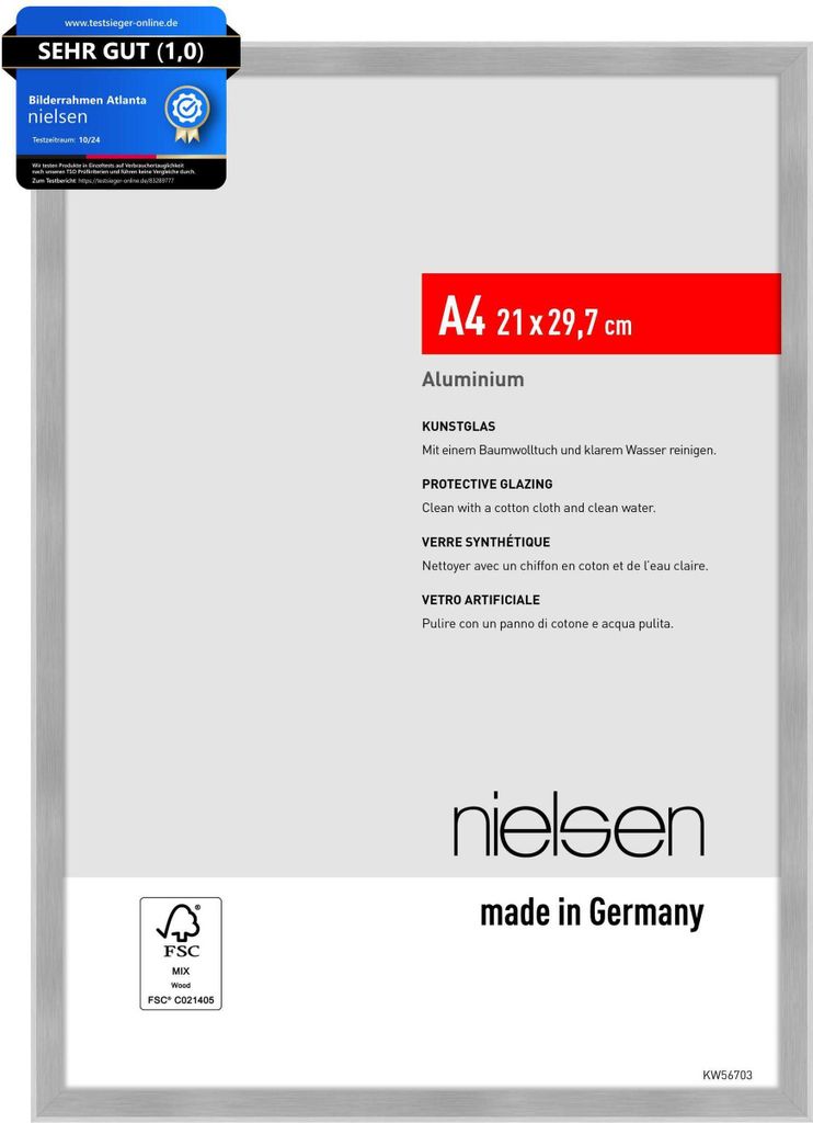 nielsen Aluminium Bilderrahmen Atlanta, 21 x 29,7 cm (A4), Struktur Silber Matt