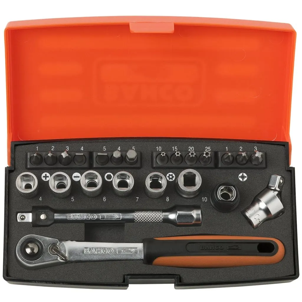Set Bahco SL24 24 Pezzi: Bussole e Inserti 1/4" Alta Qualità Svedese