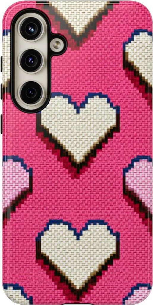 Pixelherzen in Weiß und Rosa – Hülle Kompatibel mit Samsung Galaxy S24 Plus