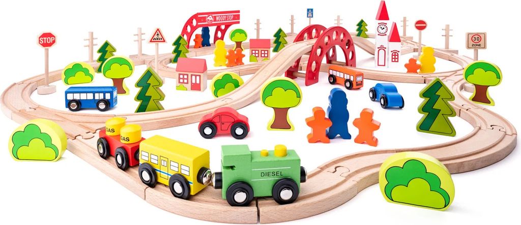 Woody Zug mit Brücke und Haltestelle - Modelleisenbahn Produktbild 