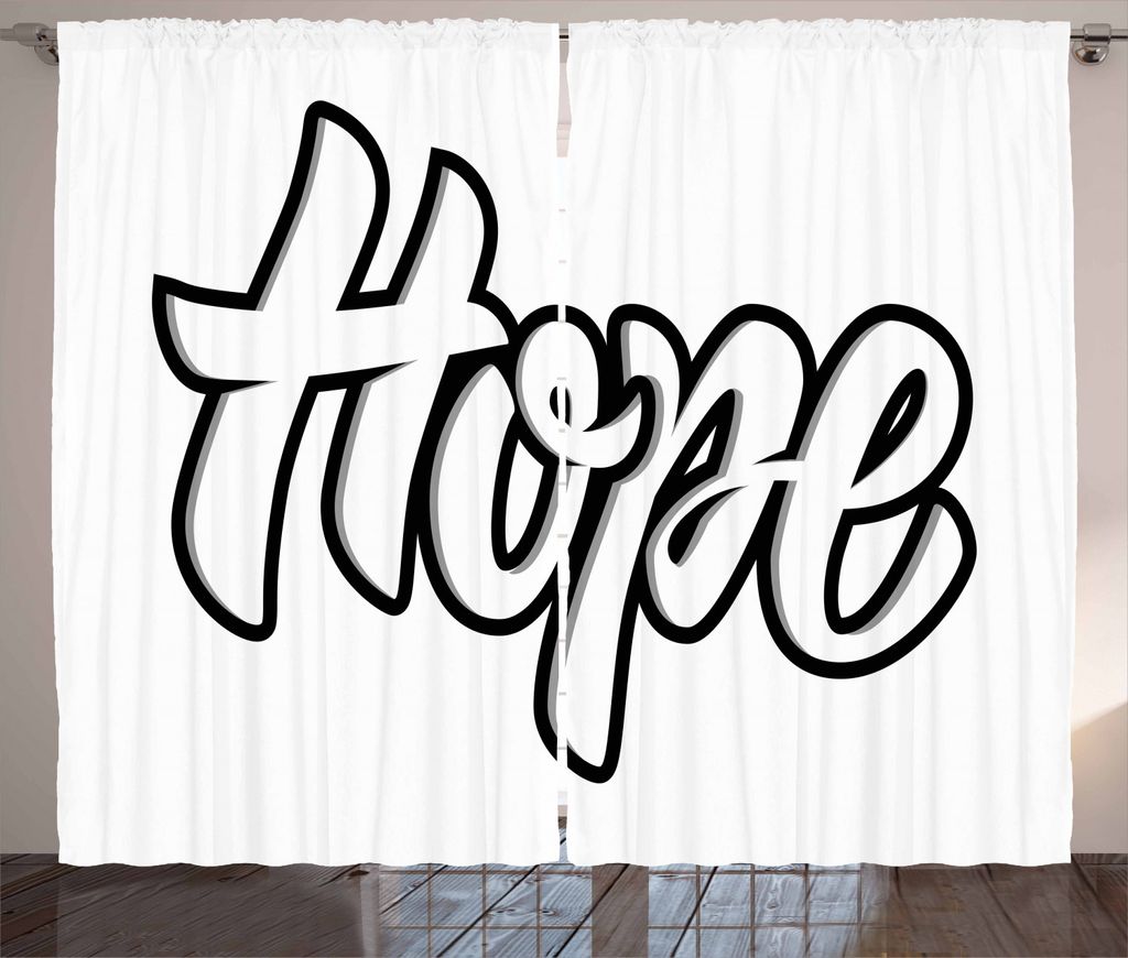 ABAKUHAUS Hoffen Rustikaler Vorhang, Inspirierende Beschriftung, Wohnzimmer Universalband Gardinen mit Schlaufen und Haken, 280 x 225 cm, Weiß und...