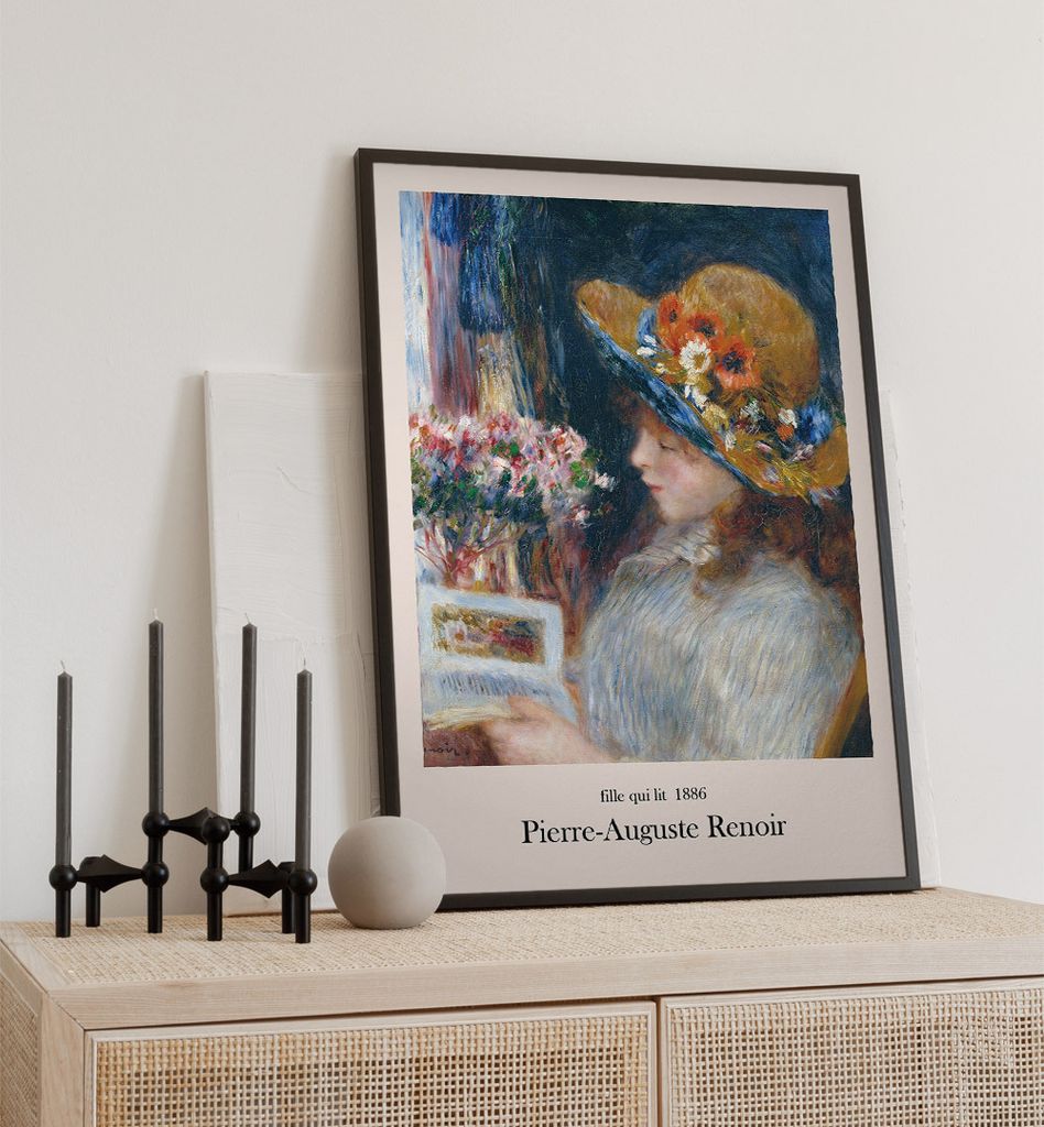 Poster Lesendes Mädchen Renoir, groesse_poster:21x30 cm, groesse_rahmen:schwarz 21x30 cm