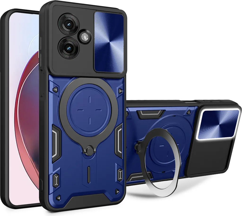Custodia Moto G55 con Anello e Protezione Obiettivo - Blu Navy Opaco