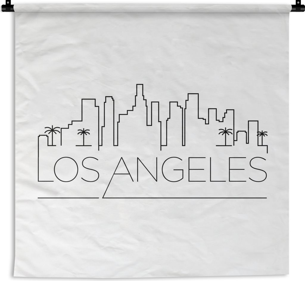 MuchoWow Wandteppich Wandbehang Skyline "Los Angeles" weiß 150x150 cm Tapisserie Dekoration Wandtuch - Wohnaccessoires - Modernes