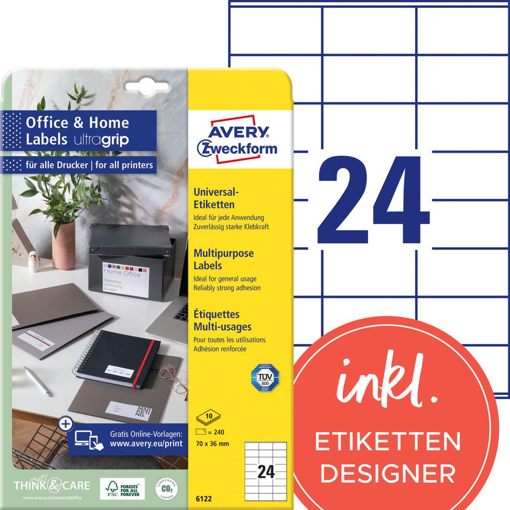 Avery Zweckform 6122 Etiketten, Home Office, Kleinpackung, Produktbild 