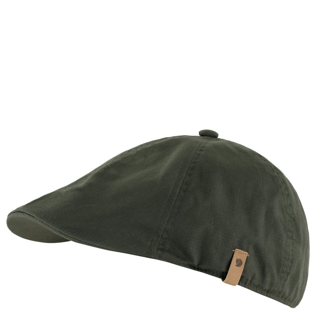 A dark green flat cap is shown against a white background.