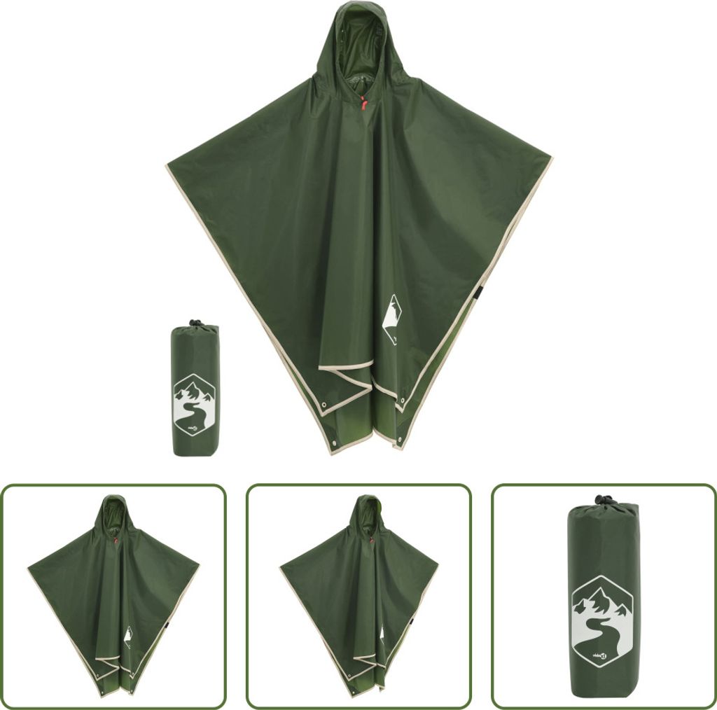 The Living Store Regenponcho mit Kapuze 2-in-1-Design Grün 223x145 cm