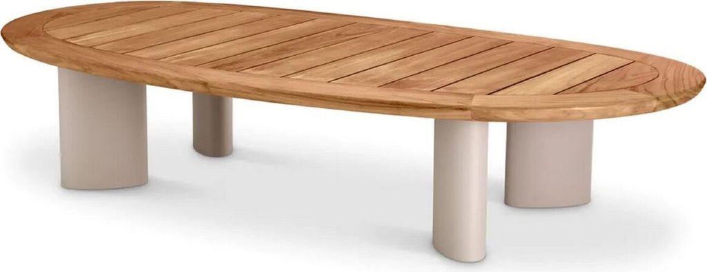 Casa Padrino Luxus Gartentisch Naturfarben / Sandfarben 170,5 x 85 x H. 34,5 cm - Garten Couchtisch mit Teakholz Tischplatte und Aluminium Beinen -...