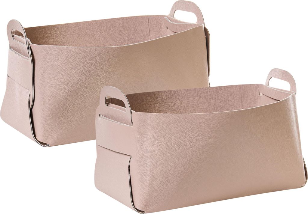 BELIANI Aufbewahrungskorb 2er Set Pastellrosa aus Kunstleder mit Griffen Handgefertigt Retro Stil Dekokorb Wohnaccessoires Dekoration