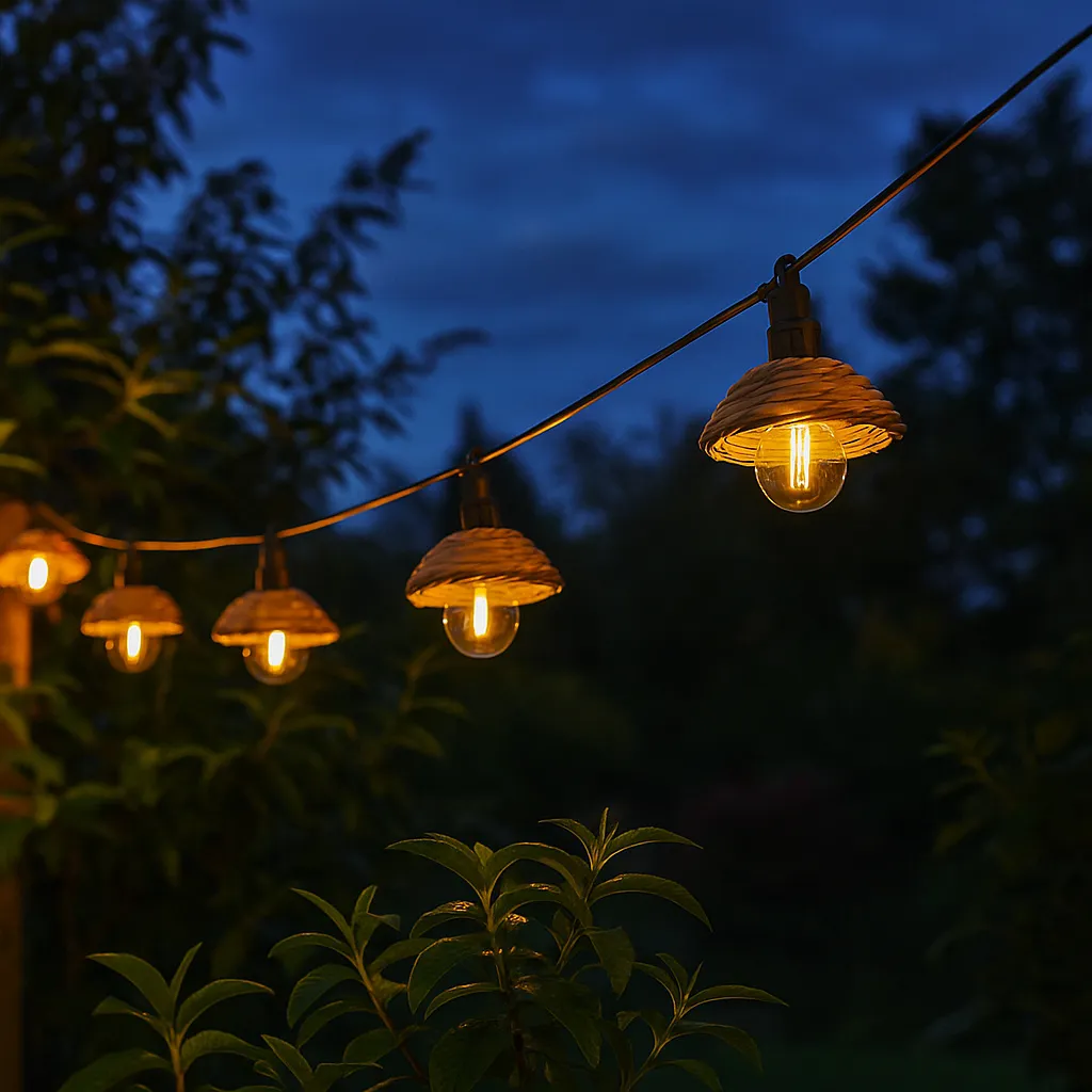 Éclairage Terrasse Guirlande 10 Globes Polyrotin Style Bohème 5,7m - 2