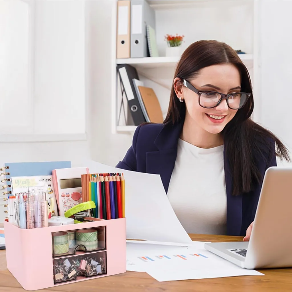 Organiseur de bureau rose - Stop au désordre avec ce rangement malin