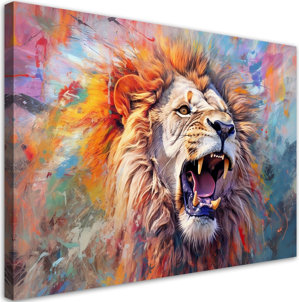 Leinwandbild Stürmischer Löwe Abstraktion 100x70 Feeby Bunt Produktbild 