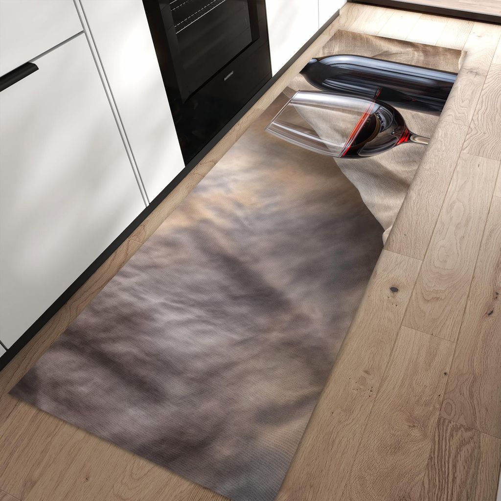 Küchenteppich 80x250cm rutschfest & abwischbar PVC Läufer - Wein mit Glas