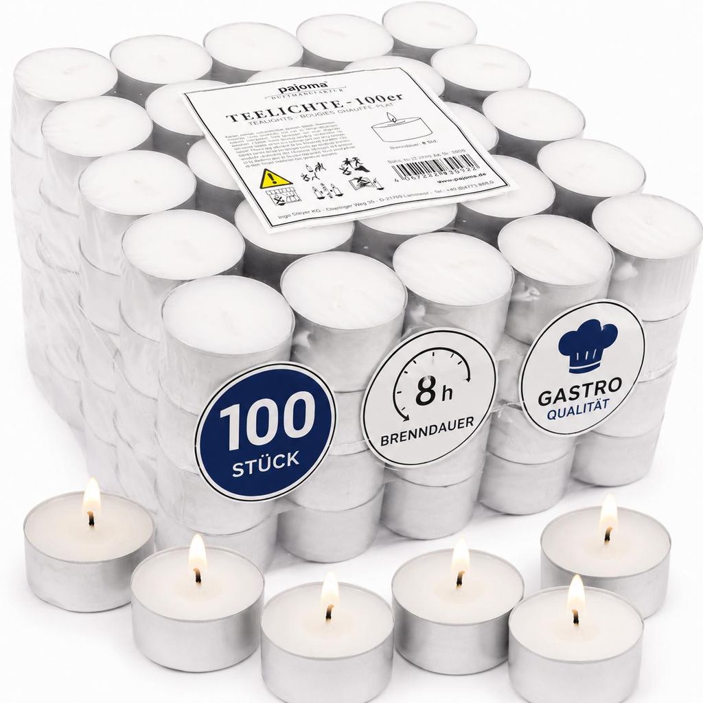 pajoma® 100 Teelichter 8 Std. Alu-Schale Produktbild  KI-generiertes Bild