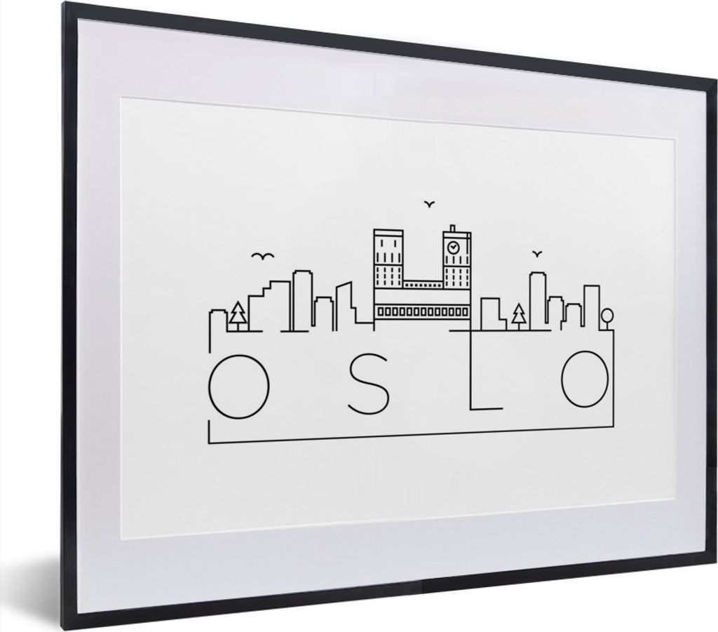 MuchoWow MuchoWow Gerahmtes Poster Skyline "Oslo" schwarz auf weiß 40x30 cm - Poster mit zchwarzem Bilderrahmen - Bilderrahmen - Poster im Rahmen