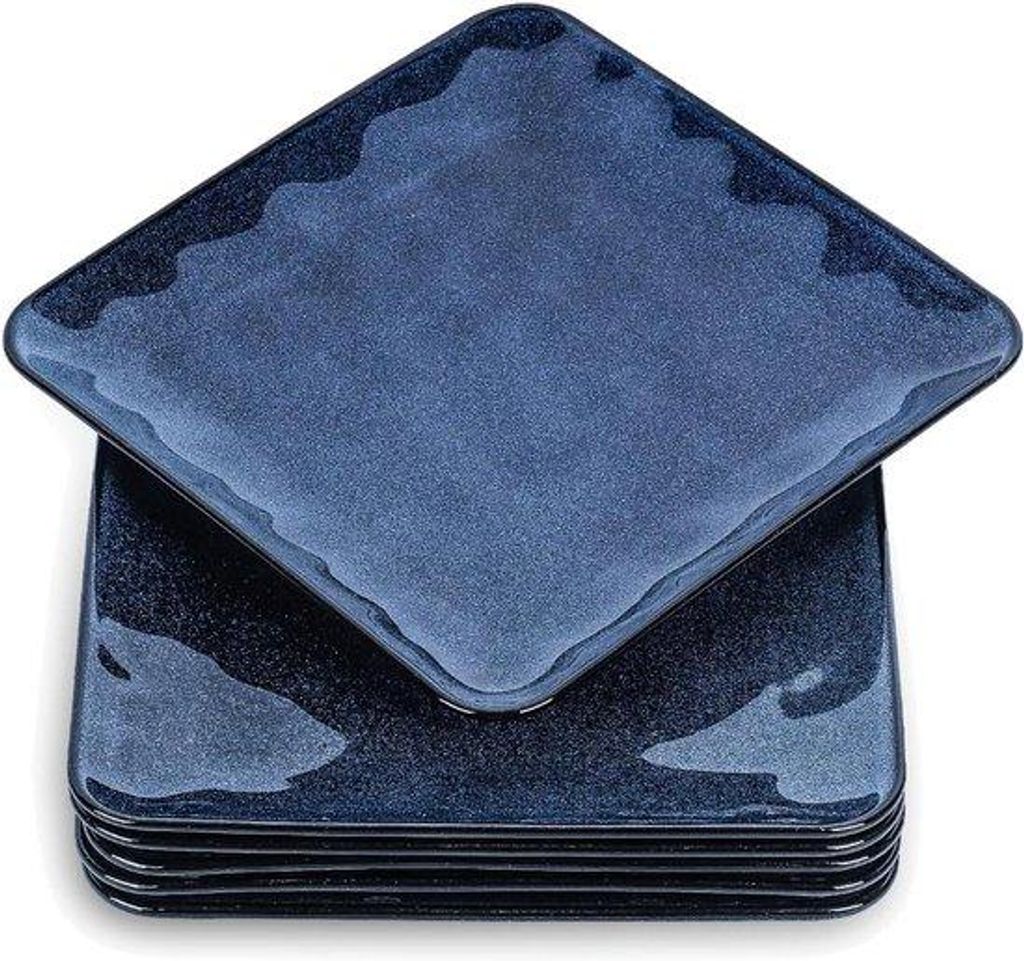 Keramische vierkante borden Set van 6, Porselein 20 cm, Blauw, Dinner Borden Salade Dessert.