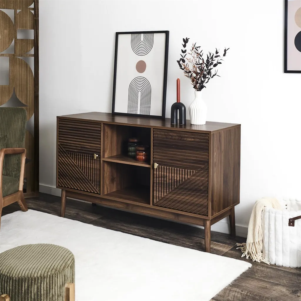 Buffet Bas Marron de 120cm avec Portes - Commode de Rangement Séjour