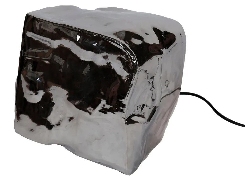 Lampe à poser cube argentée FURNLUX Rock 28cm pour salon contemporain