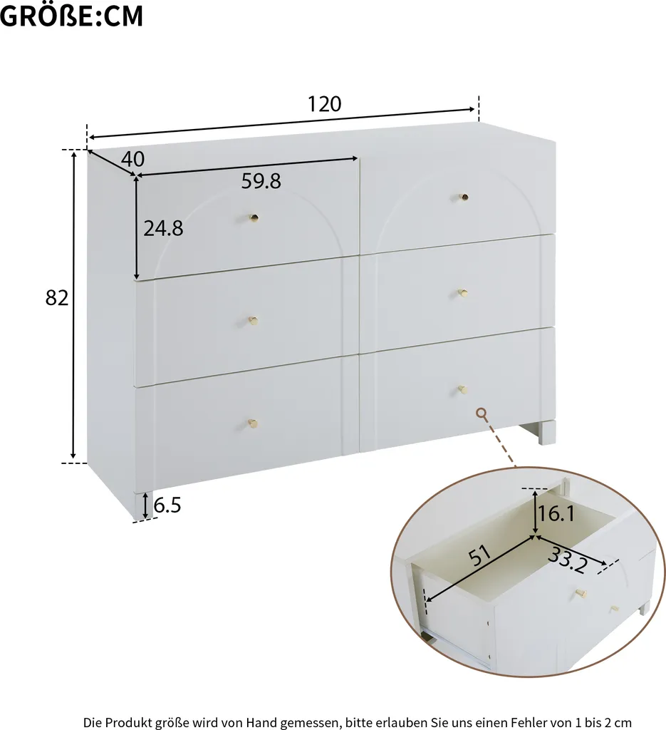 Buffet à tiroirs blanc 120 cm commode de rangement design pour séjour - 4
