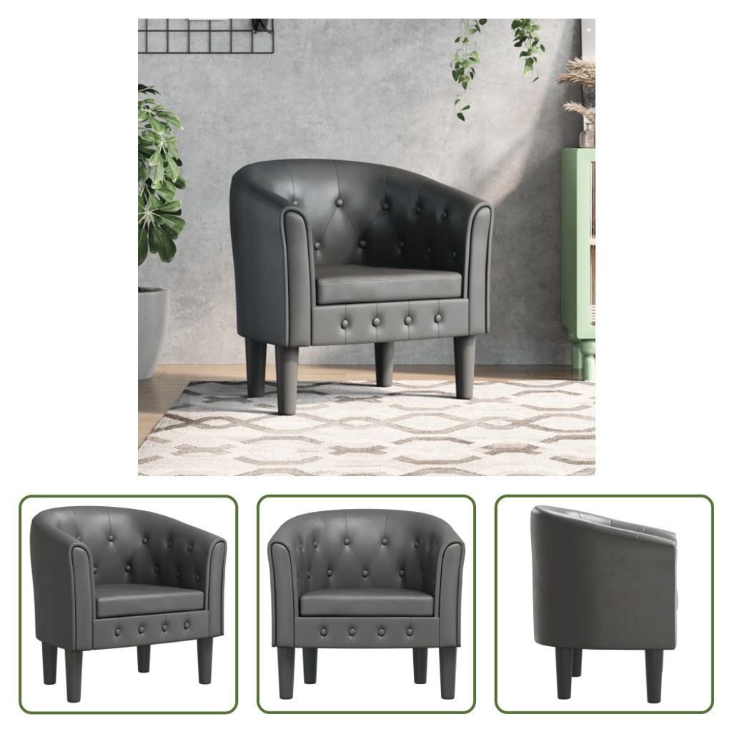 The Living Store Clubsessel Grau Kunstleder