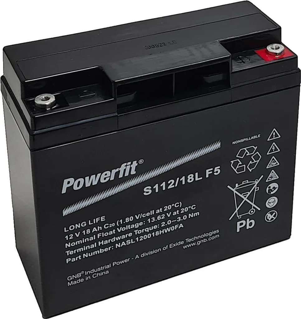 Batterie Exide Powerfit S112/18L F5 12V 18Ah pour systèmes d'alarme