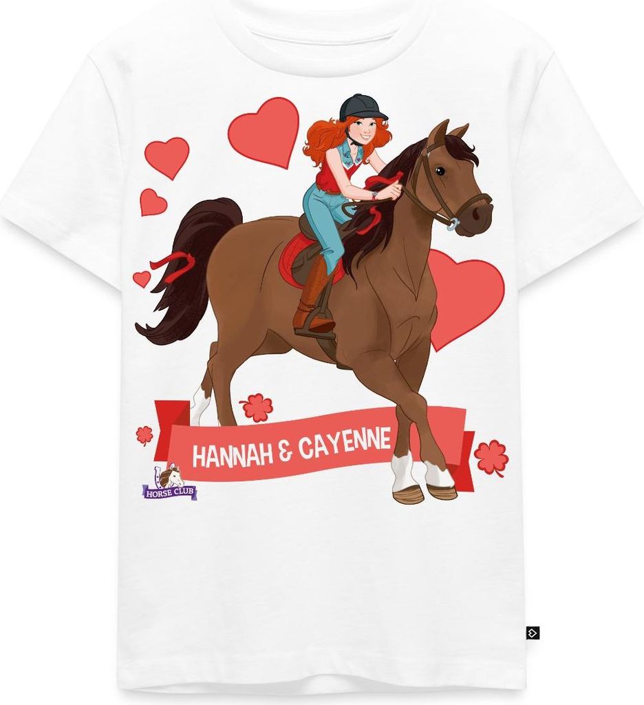 Spreadshirt Schleich Horse Club Hannah & Cayenne reiten aus Kinder Premium T-Shirt, 98/104 (2 Jahre), Weiß