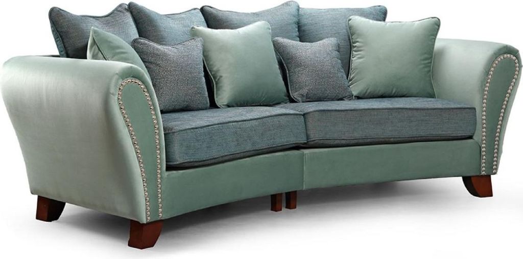 Casa Padrino Luxus 2er Sofa Grün / Blau / Dunkelbraun 250 x 120 x H. 100 cm - Gebogenes Wohnzimmer Sofa - Luxus Wohnzimmer Möbel