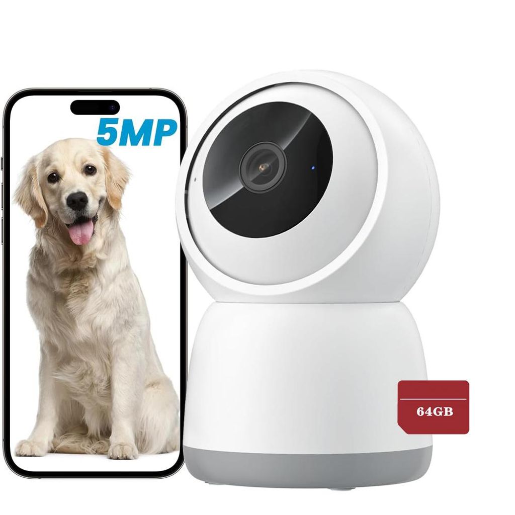 5MP Überwachungskamera Innen Katzen Hunde Kamera 2.4G/5GHz WLAN Kamera Babyphone mit Kamera 64GB TF Karte