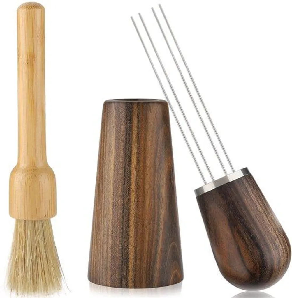 Cafetière expresso avec support sur pied et finitions bois pour le bar