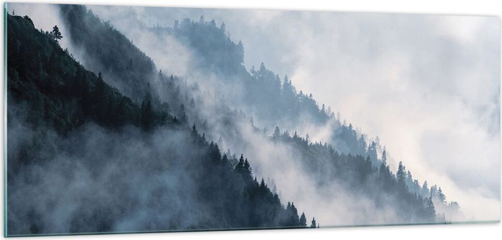 Bilder auf glas - Einteilig - Berge Nebel Bäume - 100x40cm - Glasbilder - Wandbilder - Bilder - zum Aufhängen bereit - Wanddekoration aus Glas - ...