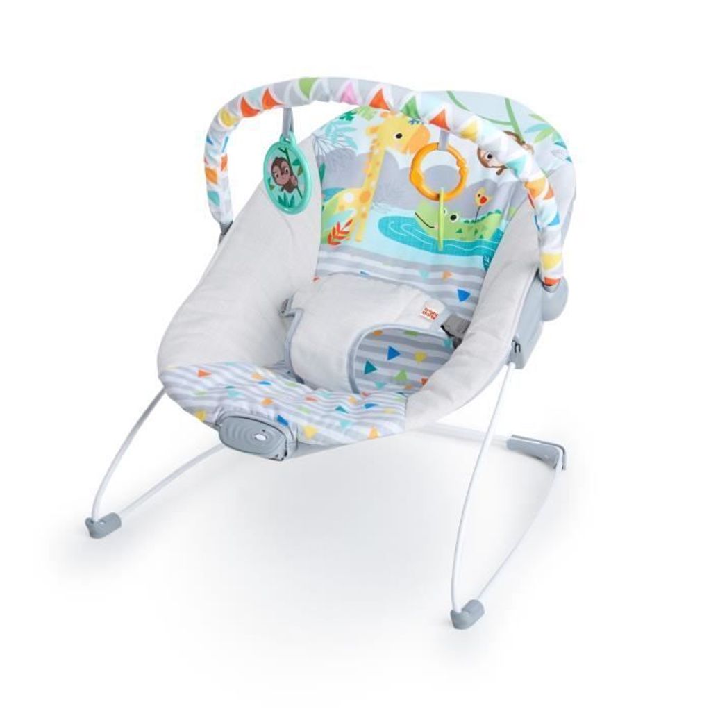 Babywippe BRIGHT STARS Safari, mit Spielbogen, Spiegel, 3-Punkt-Gurt, 0-9 Monate, bis 9 kg