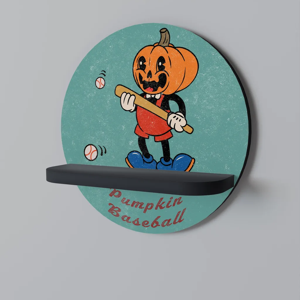 Décoration murale : Étagère ronde noire PUMPKIN BASEBALL pour salon