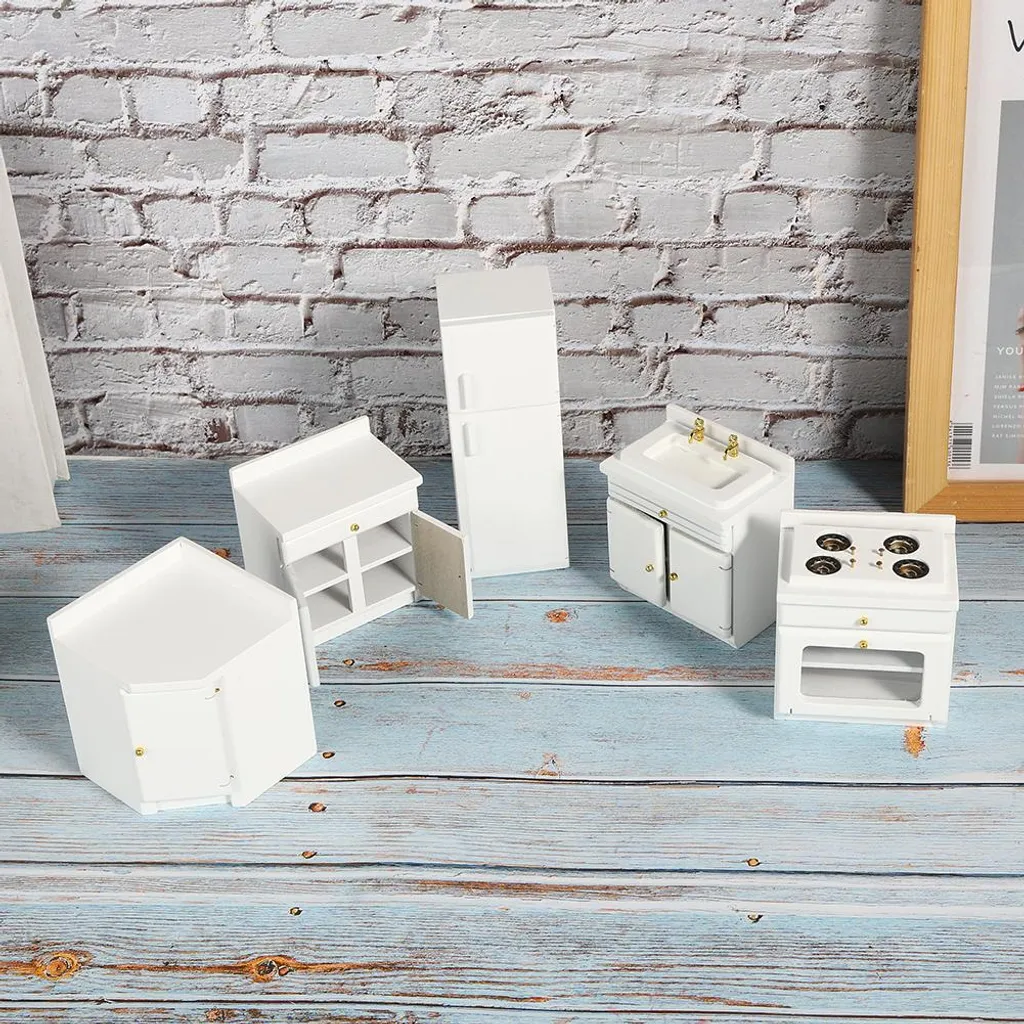 Meuble de cuisine de poupée en bois blanc pour maquette 1:12