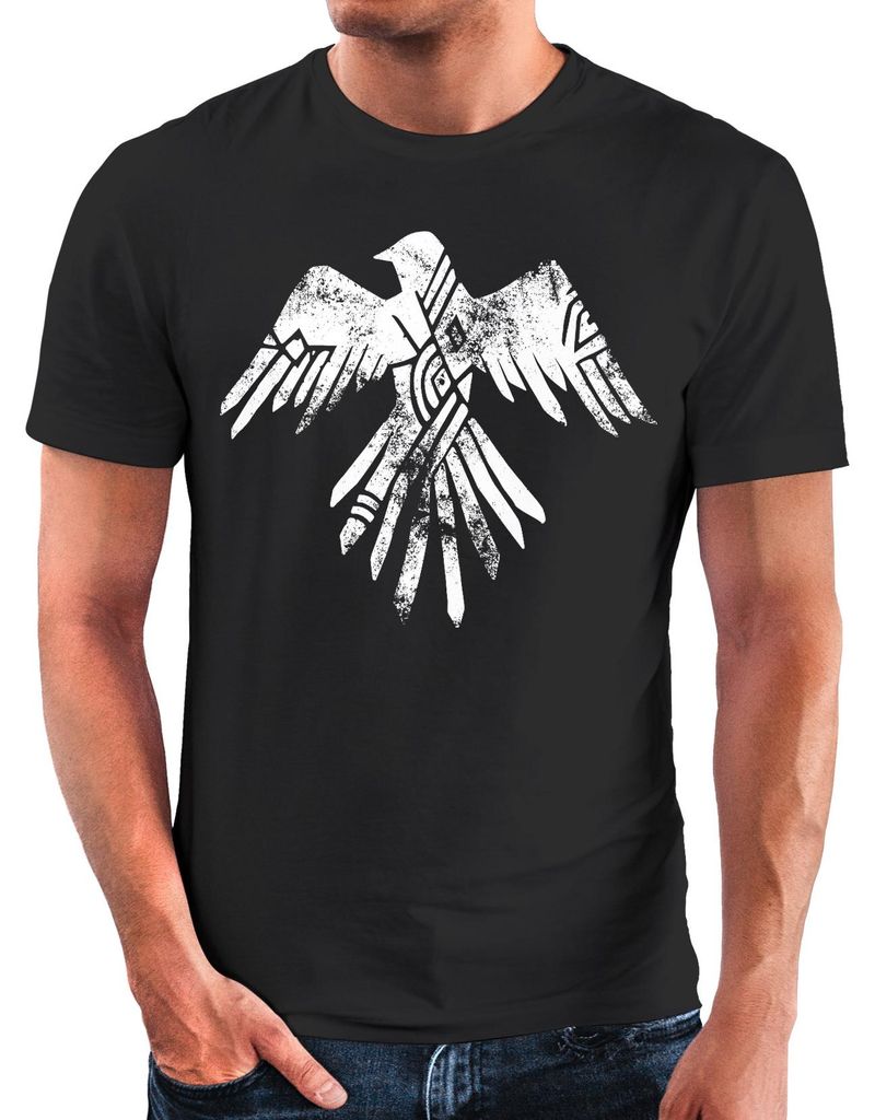 Herren T-Shirt Adler Motiv Print Aufdruck Ethno Aztec Eagle Fashion Streetstyle Neverless schwarz L
