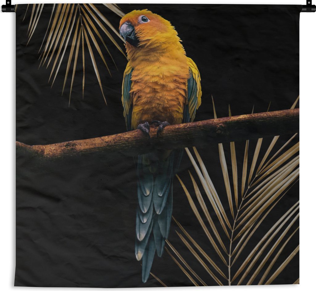 MuchoWow Wandteppich Wandbehang Vogel - Papagei - Zweig - Farn 150x150 cm Tapisserie Dekoration Wandtuch - Wohnaccessoires - Modernes
