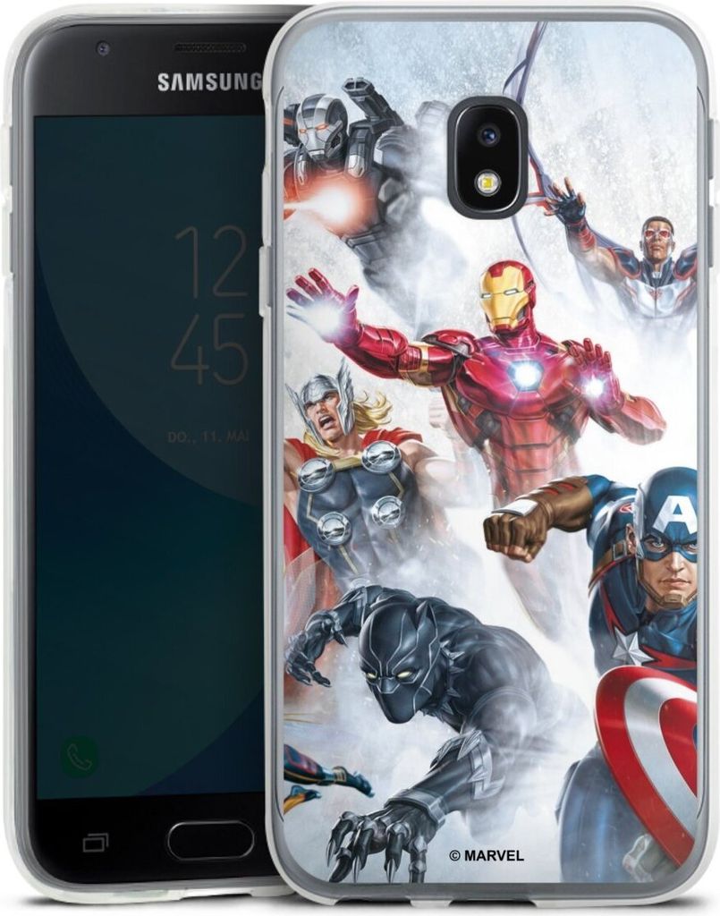 DeinDesign Handyhülle für Samsung Galaxy J3 Duos (2017) Silikon Hülle Case Smartphone Schutzhülle Offizielles Lizenzprodukt Marvel The Avengers