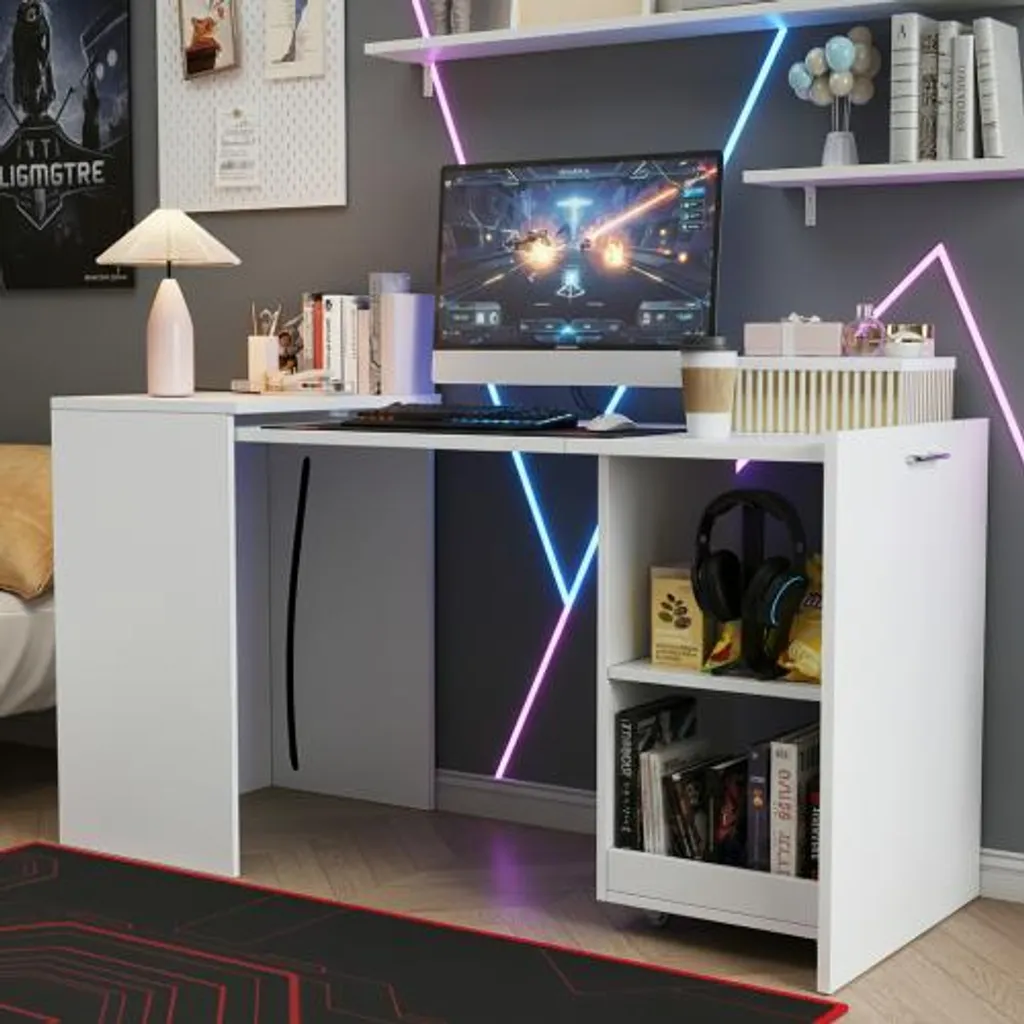 Table pliante multifonctions blanche bureau anti-encombrement 126 cm - 2