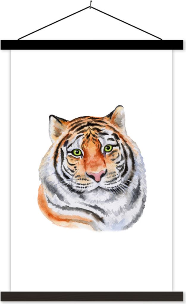 MuchoWow Textilposter Tiger - Kopf - Grün 40x60 cm mit schwarzem Rahmen - Wanddekorationen