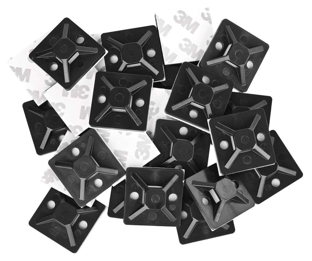 EMOS 25 Stück selbstklebender Kabelbinderhalter, 3x3cm, 3M-Halterung für Kabelbinder, hohe Festigkeit, -40– 80°C, UV-Schutz, für Außen, schw...