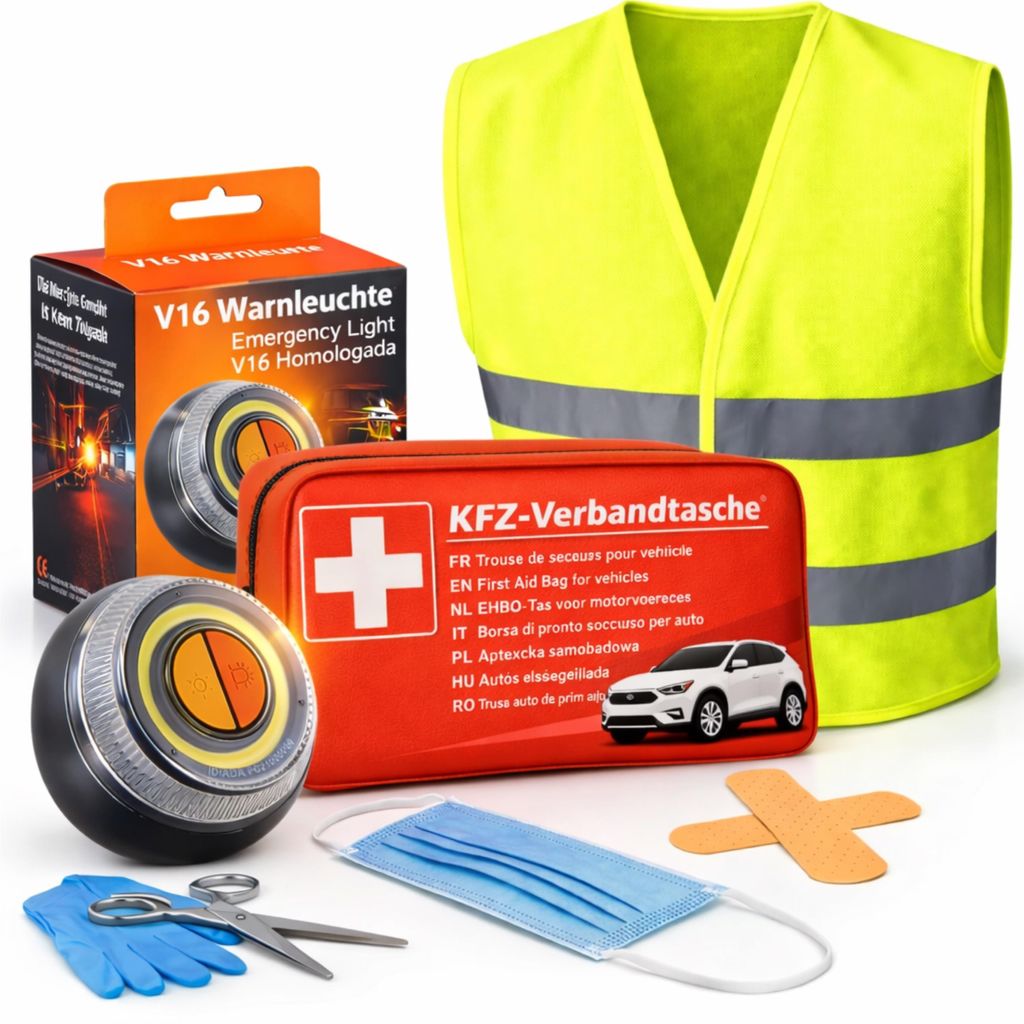 3 in 1 Set für Auto & Motorrad - Warnleuchte V16 - Notlicht Produktbild 