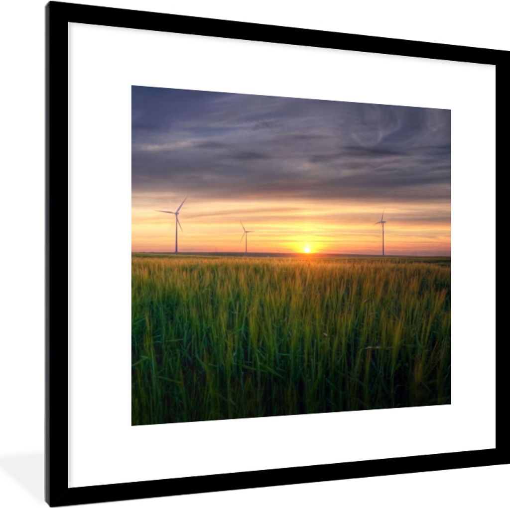 MuchoWow Gerahmtes Poster Windmühle - Sonne - Gras 40x40 cm - Poster mit Schwarzem Bilderrahmen Wandposter Rahmen Foto Bilder - Poster - Plakat ...